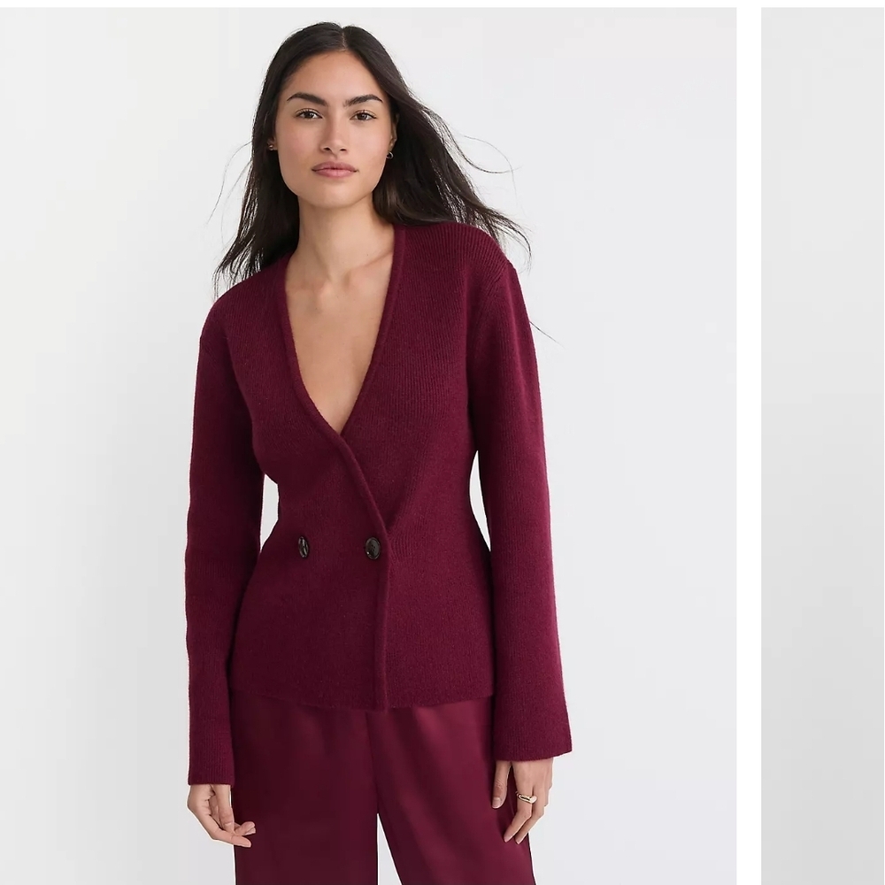 LOFT Burgundy Ribbed V-Neck Cardigan